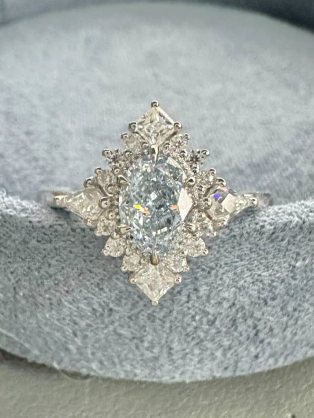 Rare icy blue/powder blue diamond ring in white gold